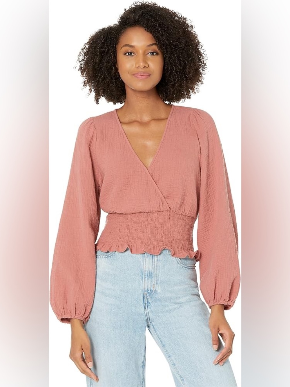 Madewell Lightspun Julianne Smocked-Waist Top XS Rosewood Quartz